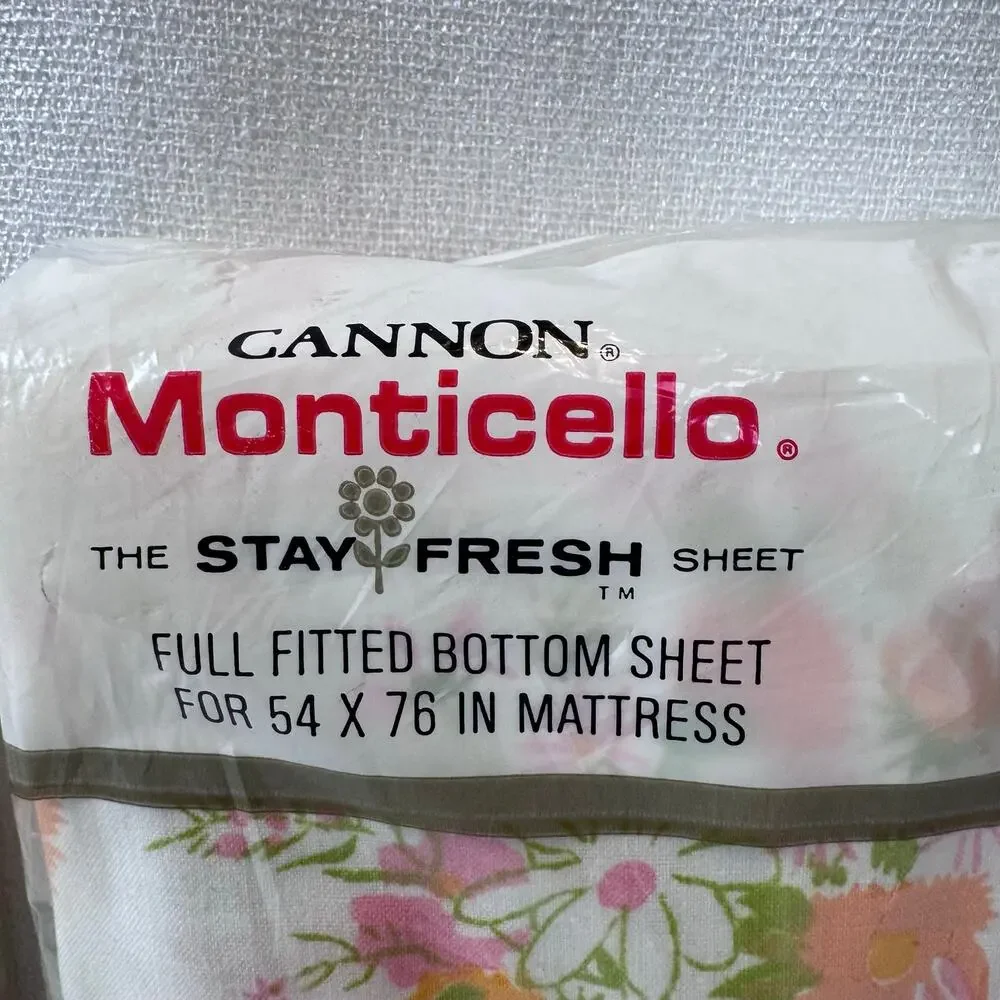 Vintage Cannon Monticello Floral Full Size Sheets Flat And Fitted Sheet 54 X 76